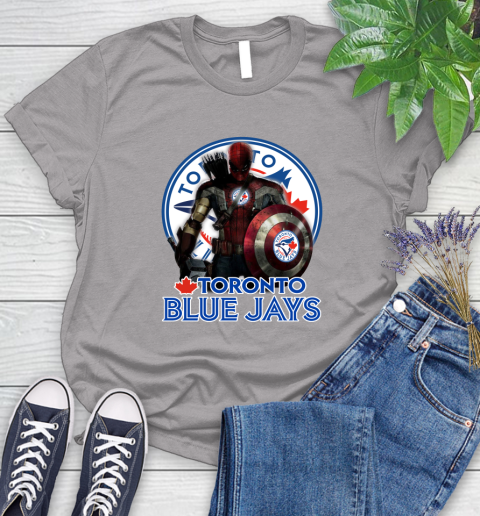 MLB Captain America Thor Spider Man Hawkeye Avengers Endgame Baseball Toronto Blue Jays Women's T-Shirt 5