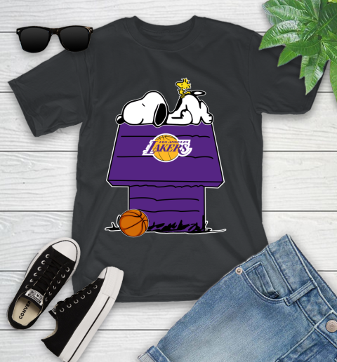 Los Angeles Lakers NBA Basketball Snoopy Woodstock The Peanuts Movie Youth T-Shirt 2