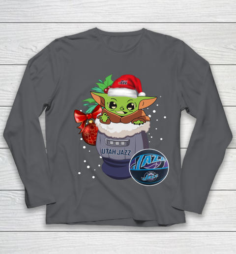 Utah Jazz Christmas Baby Yoda Star Wars Funny Happy NBA Youth Long Sleeve 8