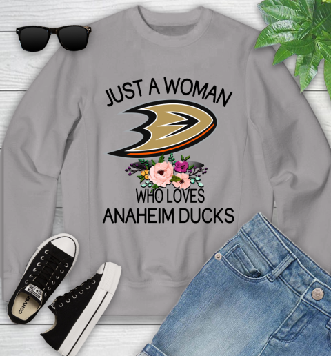 NHL Just A Woman Who Loves Anaheim Ducks Hockey Sports Youth Sweatshirt 2