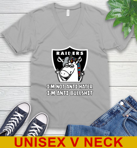 Oakland Raiders NFL Football Unicorn I'm Not Anti Hater I'm Anti Bullshit V-Neck T-Shirt 5 Oakland Raiders NFL Football Unicorn I'm Not Anti Hater I'm Anti Bullshit V-Neck T-Shirt - Image 5