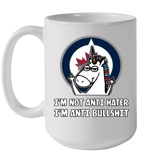 Winnipeg Jets NHL Hockey Unicorn I'm Not Anti Hater I'm Anti Bullshit Ceramic Mug 15oz