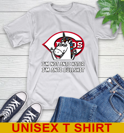 Cincinnati Reds MLB Baseball Unicorn I'm Not Anti Hater I'm Anti Bullshit T-Shirt 12