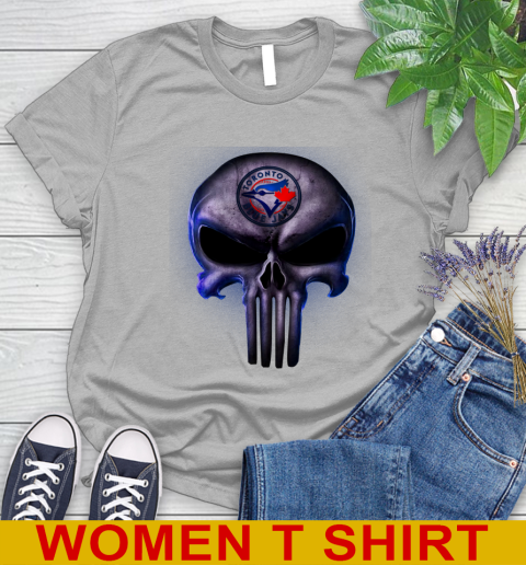Toronto Blue Jays MLB Baseball Punisher Skull Sports Women's T-Shirt 5