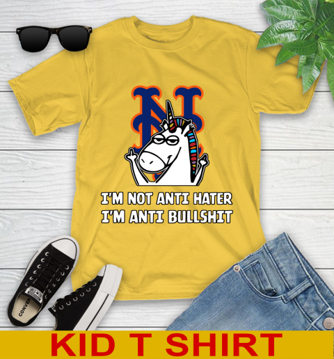 New York Mets MLB Baseball Unicorn I'm Not Anti Hater I'm Anti Bullshit Youth T-Shirt 8