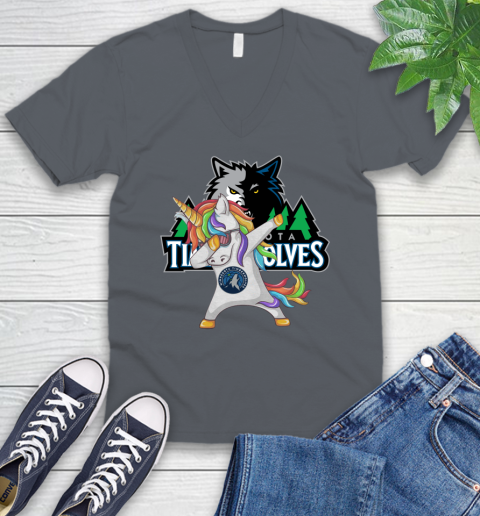 Minnesota Timberwolves NBA Basketball Funny Unicorn Dabbing Sports V-Neck T-Shirt 5