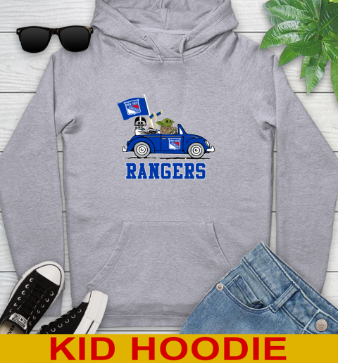 NHL Hockey New York Rangers Darth Vader Baby Yoda Driving Star Wars Shirt Youth Hoodie 6