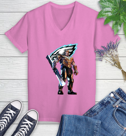 NFL Thanos Gauntlet Avengers Endgame Football Philadelphia Eagles Women's V-Neck T-Shirt 14