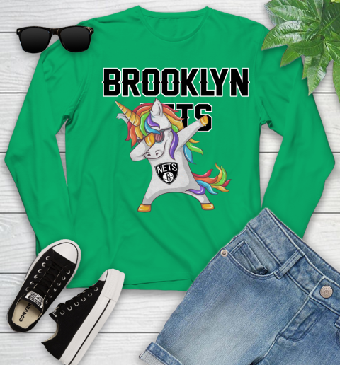 Brooklyn Nets NBA Basketball Funny Unicorn Dabbing Sports Youth Long Sleeve 6