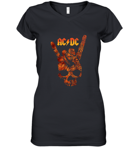 ACDC Skull Rock Hand Tee I'm On The Highway To Hell Women's V-Neck T-Shirt