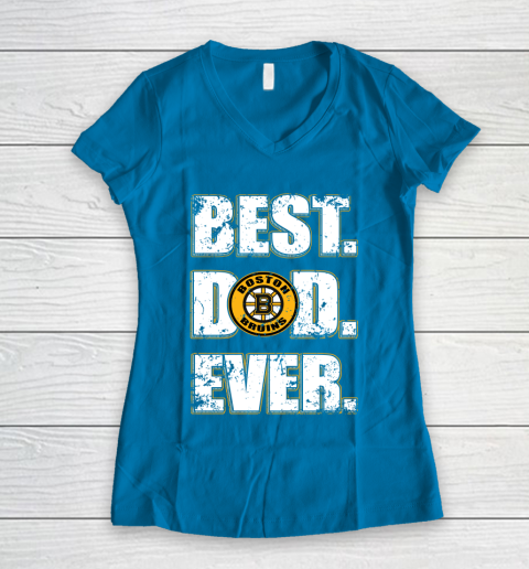 NHL Boston Bruins Hockey Best Dad Ever Family Shirt Women's V-Neck T-Shirt 5