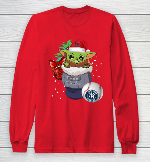 New York Yankees Christmas Baby Yoda Star Wars Funny Happy MLB Long Sleeve T-Shirt 10