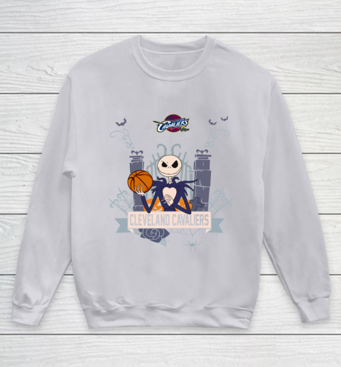 NBA Cleveland Cavaliers Basketball Jack Skellington Halloween Youth Sweatshirt 3