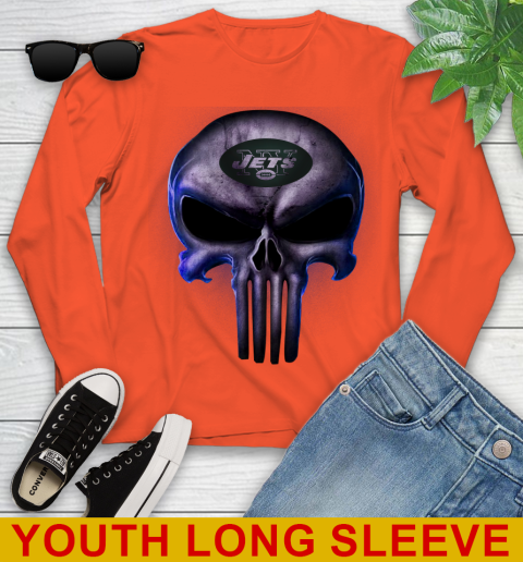 New York Jets NFL Football Punisher Skull Sports Youth Long Sleeve 3