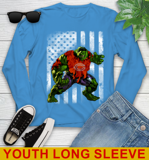 Chicago Bears Hulk Marvel Avengers NFL Football American Flag Youth Long Sleeve 8