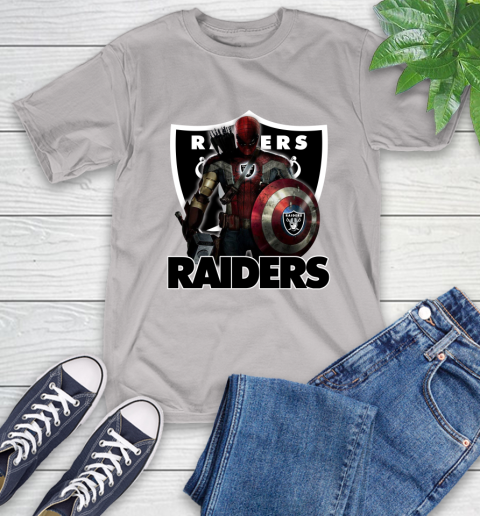 NFL Captain America Thor Spider Man Hawkeye Avengers Endgame Football Oakland Raiders T-Shirt 12