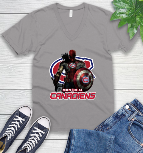 NHL Captain America Thor Spider Man Hawkeye Avengers Endgame Hockey Montreal Canadiens V-Neck T-Shirt 4