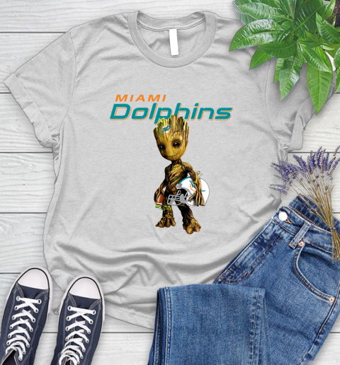 Miami Dolphins NFL Football Groot Marvel Guardians Of The Galaxy Women's T-Shirt