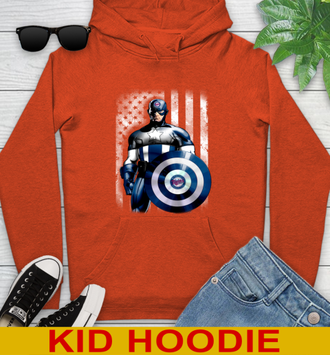 Minnesota Twins MLB Baseball Captain America Marvel Avengers American Flag Shirt Youth Hoodie 4