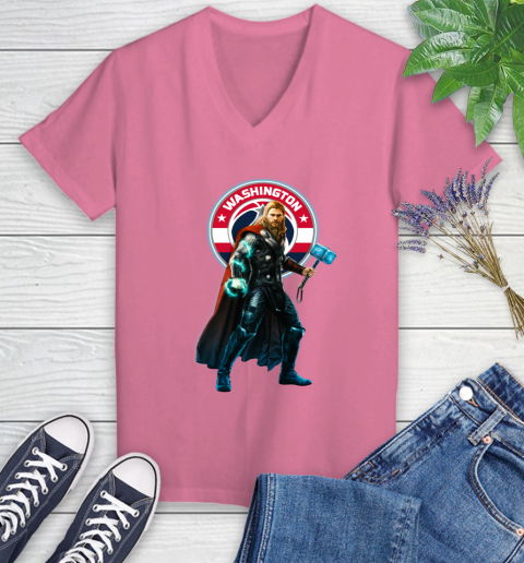 NBA Thor Avengers Endgame Basketball Washington Wizards Women's V-Neck T-Shirt 13