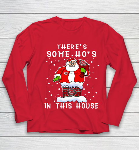 Cincinnati Reds Christmas There Is Some Hos In This House Santa Stuck In The Chimney MLB Youth Long Sleeve 8