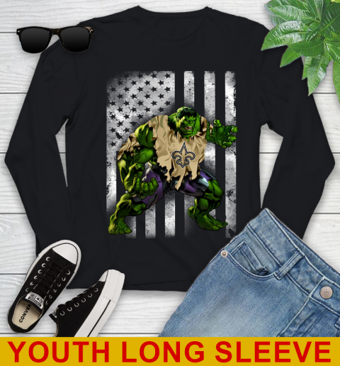 New Orleans Saints Hulk Marvel Avengers NFL Football American Flag Youth Long Sleeve