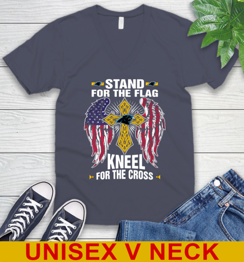 NFL Football Carolina Panthers Stand For Flag Kneel For The Cross Shirt V-Neck T-Shirt 7
