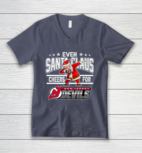 New Jersey Devils Even Santa Claus Cheers For Christmas NHL V-Neck T-Shirt 7