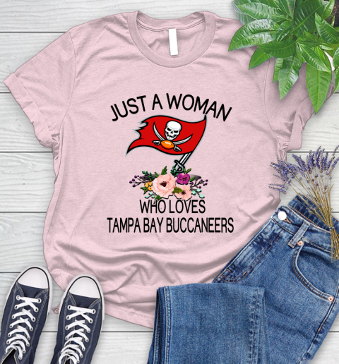 NFL Just A Woman Who Loves Tampa Bay Buccaneers Football Sports Women's T-Shirt 8
