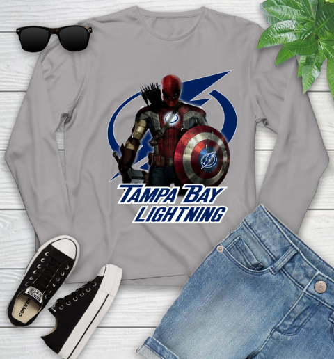 NHL Captain America Thor Spider Man Hawkeye Avengers Endgame Hockey Tampa Bay Lightning Youth Long Sleeve 5