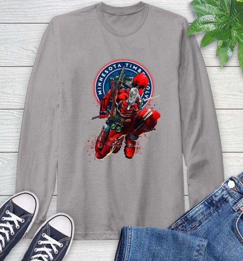 NBA Deadpool Marvel Comics Sports Basketball Minnesota Timberwolves Long Sleeve T-Shirt 6