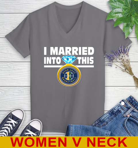 Utah Jazz NBA Basketball I Married Into This My Team Sports Women's V-Neck T-Shirt 11