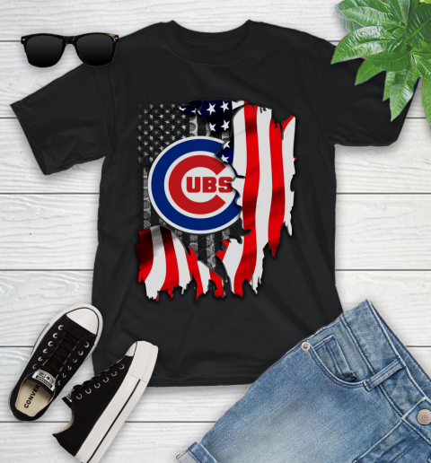 Chicago Cubs MLB Baseball American Flag Youth T-Shirt