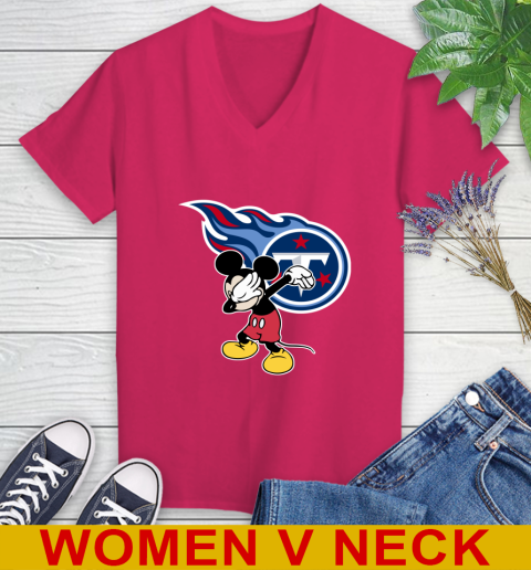 Tennessee Titans NFL Football Dabbing Mickey Disney Sports Women's V-Neck T-Shirt 10