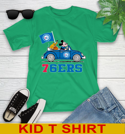 NBA Basketball Philadelphia 76ers Pluto Mickey Driving Disney Shirt Youth T-Shirt 6