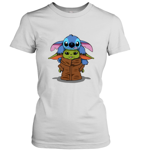 Stitch Climbing On Baby Yoda Star Wars Women's T-Shirt