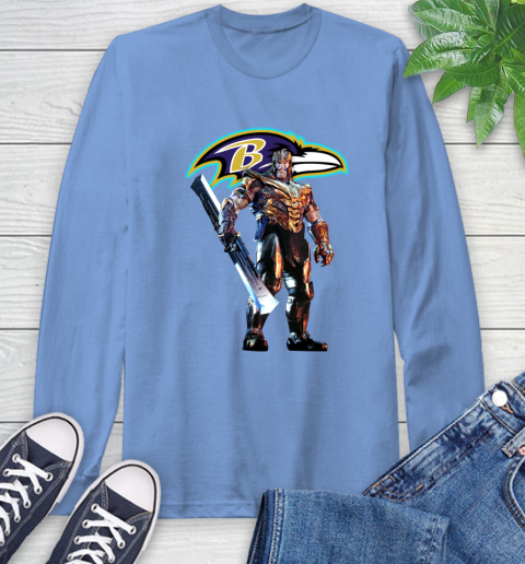 NFL Thanos Gauntlet Avengers Endgame Football Baltimore Ravens Long Sleeve T-Shirt 11