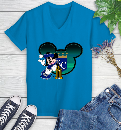 MLB Kansas City Royals The Commissioner's Trophy Mickey Mouse Disney Women's V-Neck T-Shirt 7