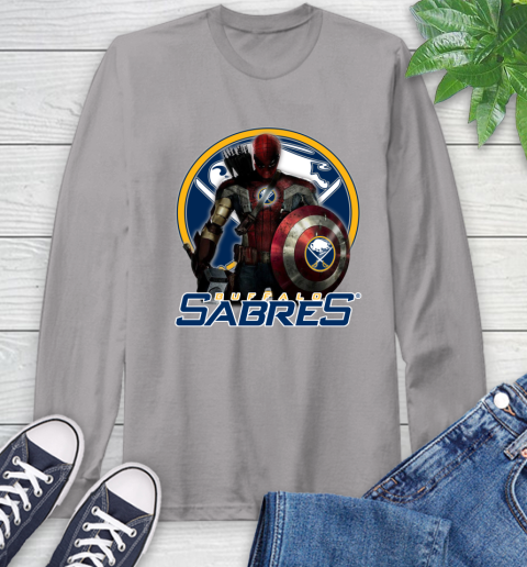 NHL Captain America Thor Spider Man Hawkeye Avengers Endgame Hockey Buffalo Sabres Long Sleeve T-Shirt 6