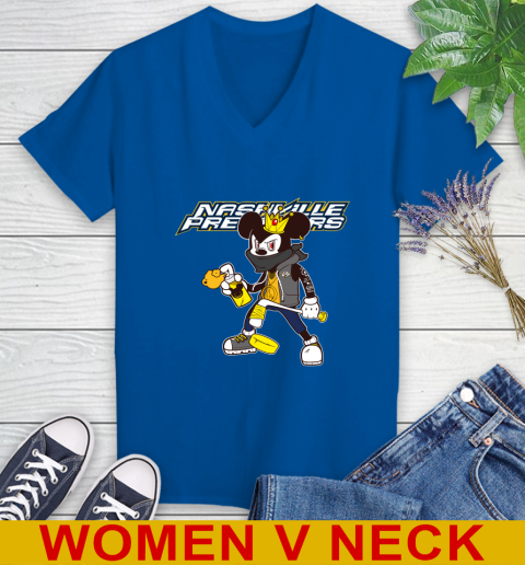Nashville Predators NHL Hockey Mickey Peace Sign Sports Women's V-Neck T-Shirt 11