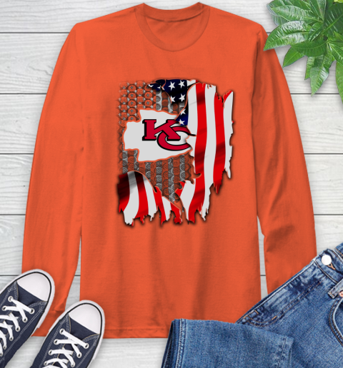 Kansas City Chiefs NFL Football American Flag Long Sleeve T-Shirt 4