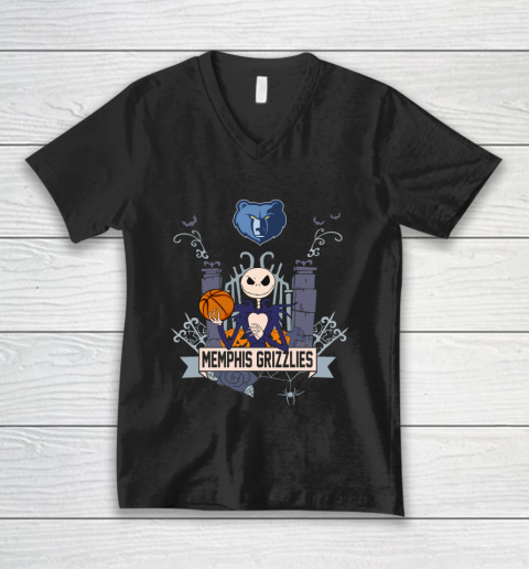 NBA Memphis Grizzlies Basketball Jack Skellington Halloween V-Neck T-Shirt