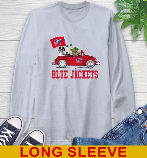 NHL Hockey Columbus Blue Jackets Darth Vader Baby Yoda Driving Star Wars Shirt Long Sleeve T-Shirt 6