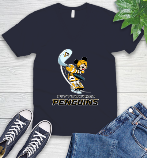 NHL Hockey Pittsburgh Penguins Cheerful Mickey Mouse Shirt V-Neck T-Shirt 3