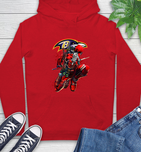 NFL Deadpool Marvel Comics Sports Football Baltimore Ravens Hoodie 10