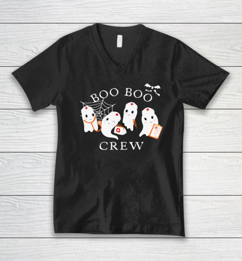 Boo Boo Crew Funny Nurse Halloween Cute Ghost Costume V-Neck T-Shirt