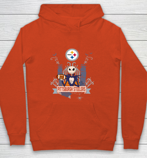 NFL Pittsburgh Steelers Football Jack Skellington Halloween Youth Hoodie 3