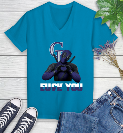 MLB Colorado Rockies Deadpool Love You Fuck You Baseball Sports Women's V-Neck T-Shirt 7