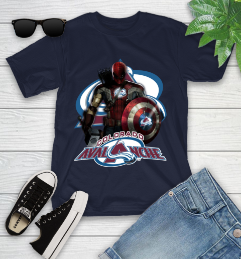 NHL Captain America Thor Spider Man Hawkeye Avengers Endgame Hockey Colorado Avalanche Youth T-Shirt 3