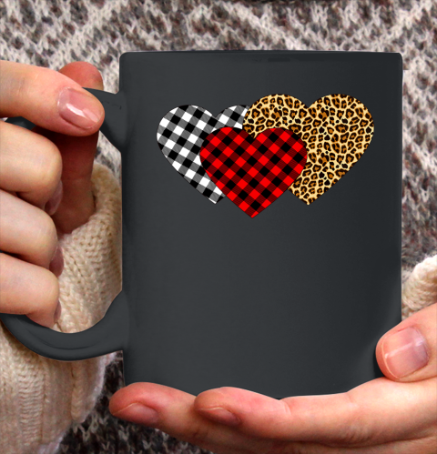 Leopard Heart Buffalo Plaid Heart Valentine Day Ceramic Mug 11oz